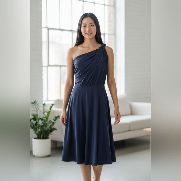 NWT Ann Taylor Elegant Black One-Shoulder Twist Dress Size 8 - Picture 9 of 11